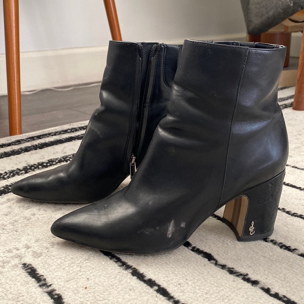 Sam Edelman Hilty Black Leather Ankle Boots w/ Heel
